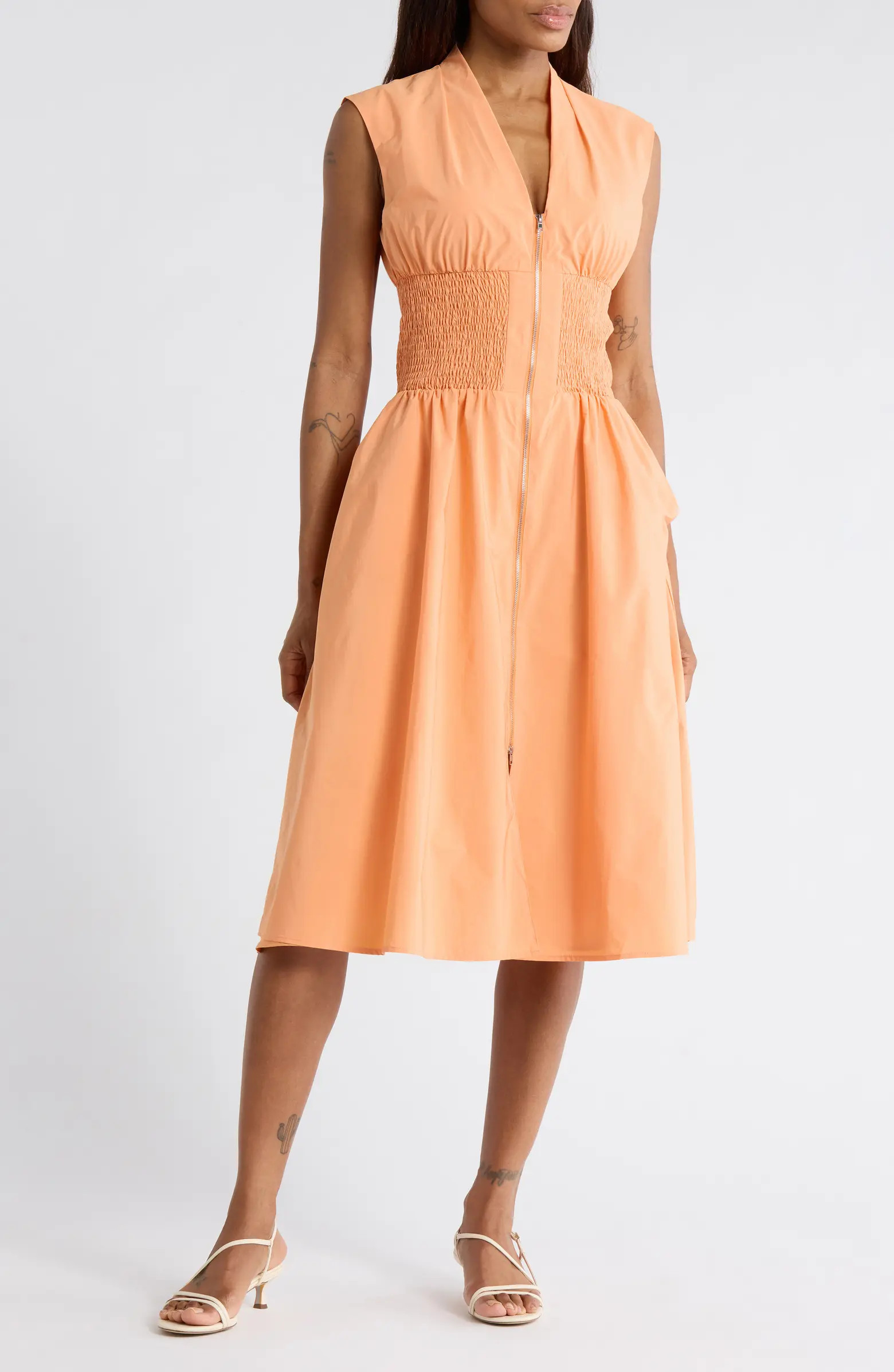 AREA STARS Smocked Waist Zip Midi Dress | Nordstromrack | Nordstrom Rack