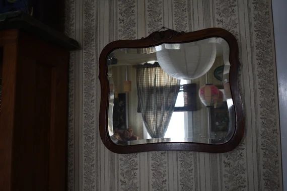 Antique Oak Framed Beveled Mirror Rectangular Mirror With Top | Etsy | Etsy (US)