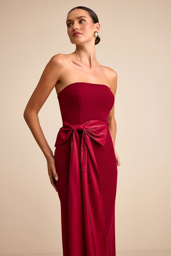 Marvelous Vision Red Strapless Bow Column Maxi Dress | Lulus