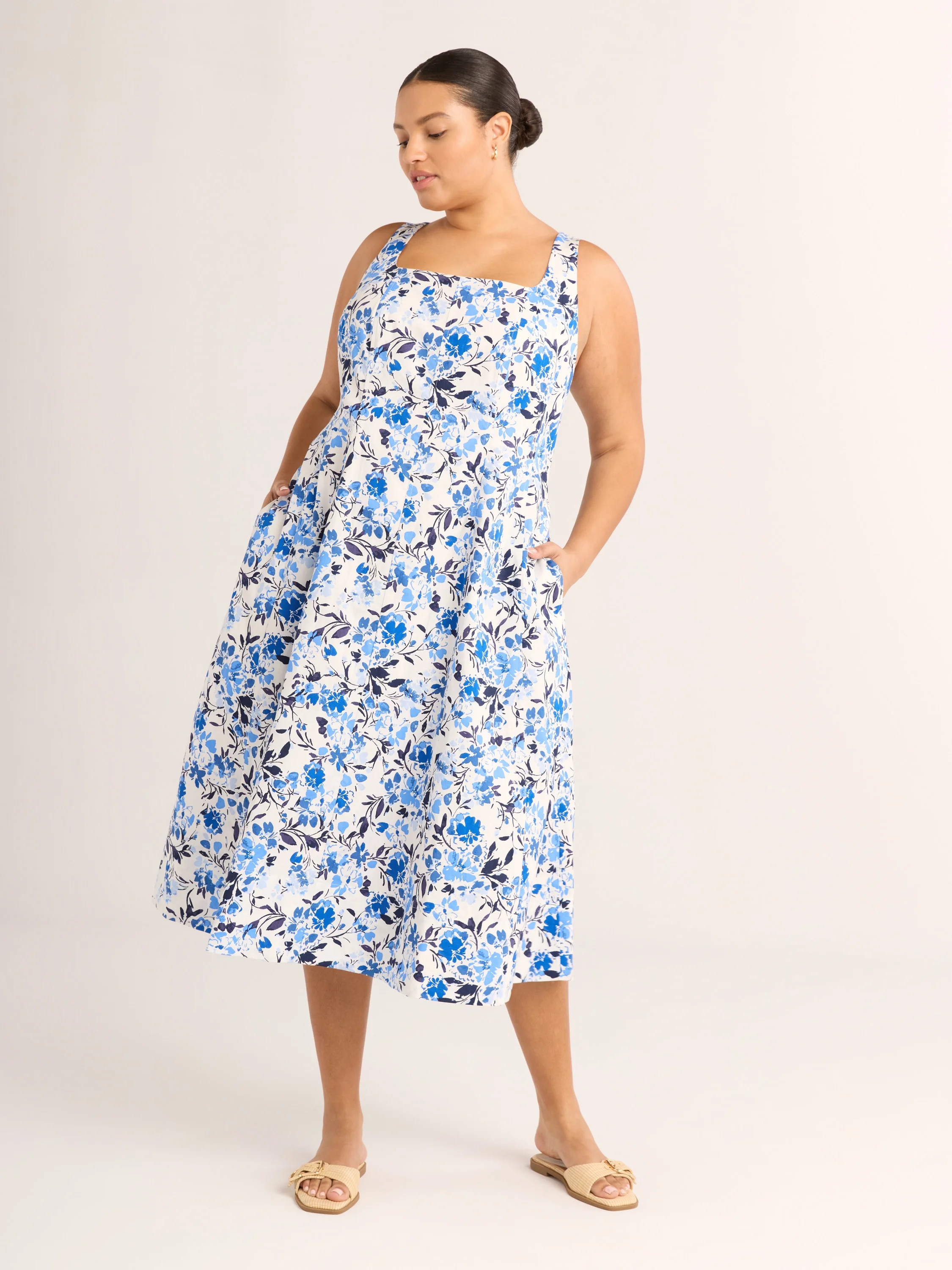 Free Assembly Women's and Women's Plus Sleeveless Square Neck Cotton Midi Dress, Sizes XS-4X | Walmart (US)