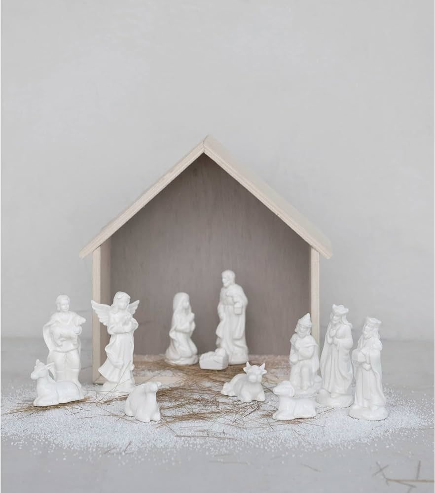 Creative Co-Op Decorative Stoneware Nativity, White | Amazon (US)