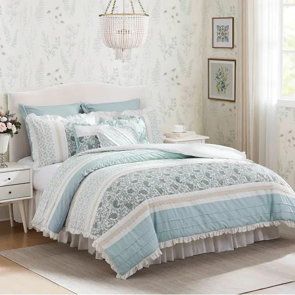 Madison Park Dawn 9 Piece Cotton Percale Comforter Set - Aqua - King | Bed Bath & Beyond