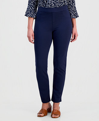Petite Mid Rise Pull On Straight Leg Ponte Pants | Macy's