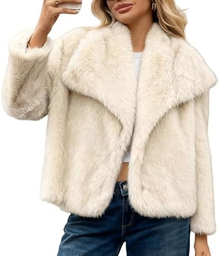 ALSOGO Women's Faux Fur Coat Fluffy Shaggy Jacket Lapel Open Front Long Sleeve Jackets Winter War... | Amazon (US)