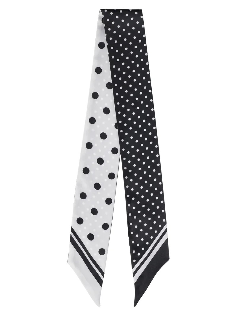 No Boundaries Women's Skinny Scarf Wrap, Black and White Polka Dot, Fashion Accessory for All Age... | Walmart (US)