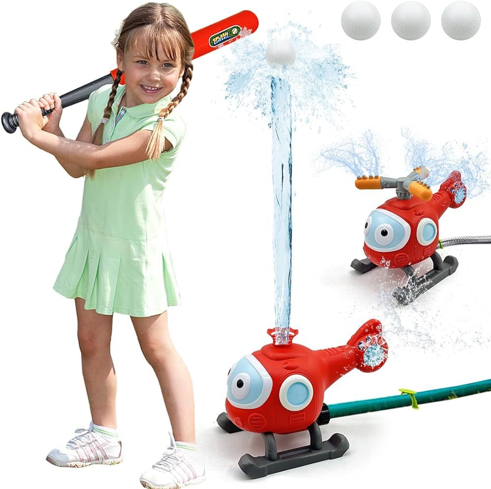 2 in 1 Outdoor Water Spray Sprinklers T Ball Set for Kids and Toddlers, Backyard Spinning Airplan... | Amazon (US)