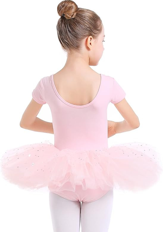 danswan Ballet Tutu Leotards Toddler Girls Short Sleeve with Glitter Skirt Dance Ballerina Outfit | Amazon (US)