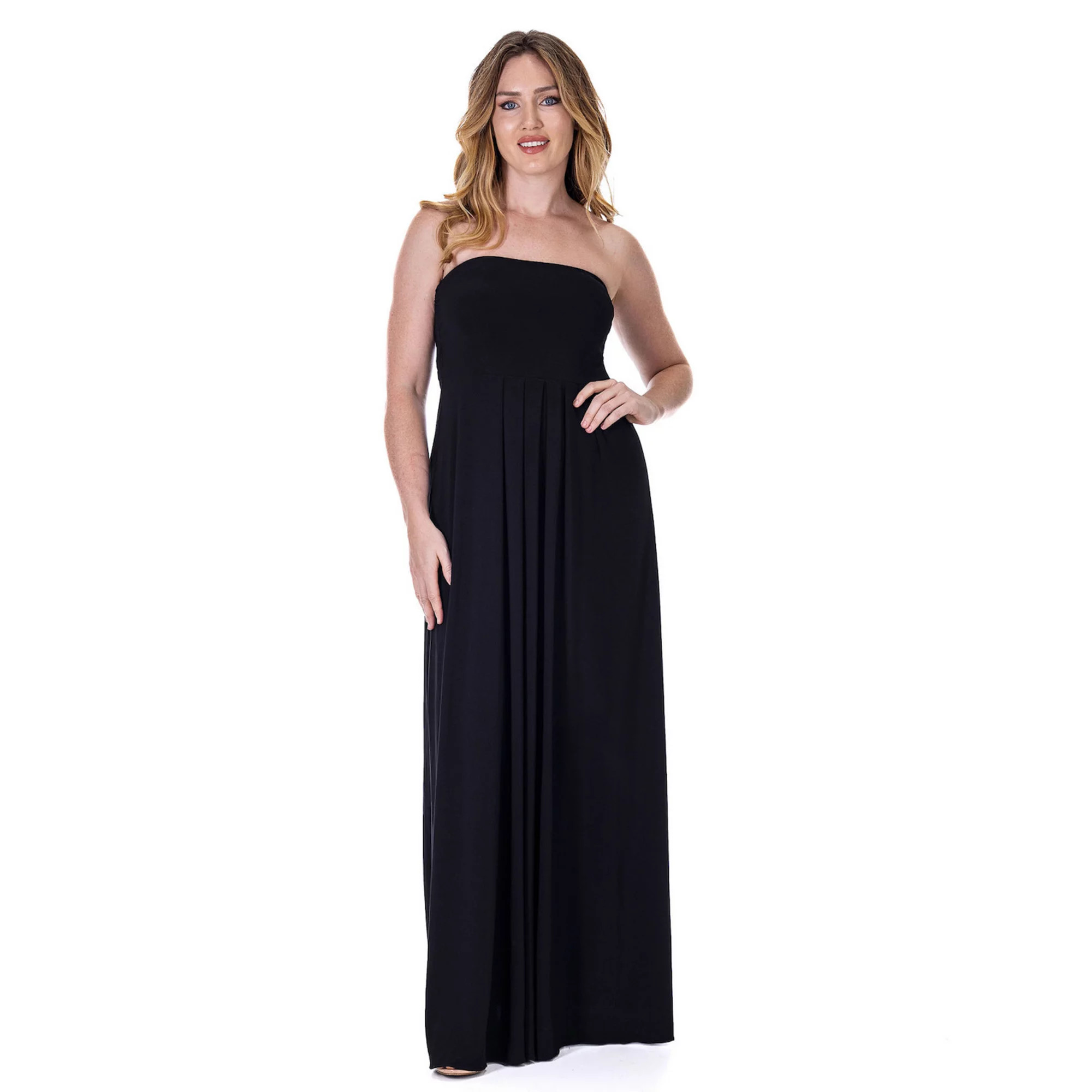 Women's 24Seven Comfort Apparel Pleated A Line Strapless Maxi Dress With Pockets | Kohl's