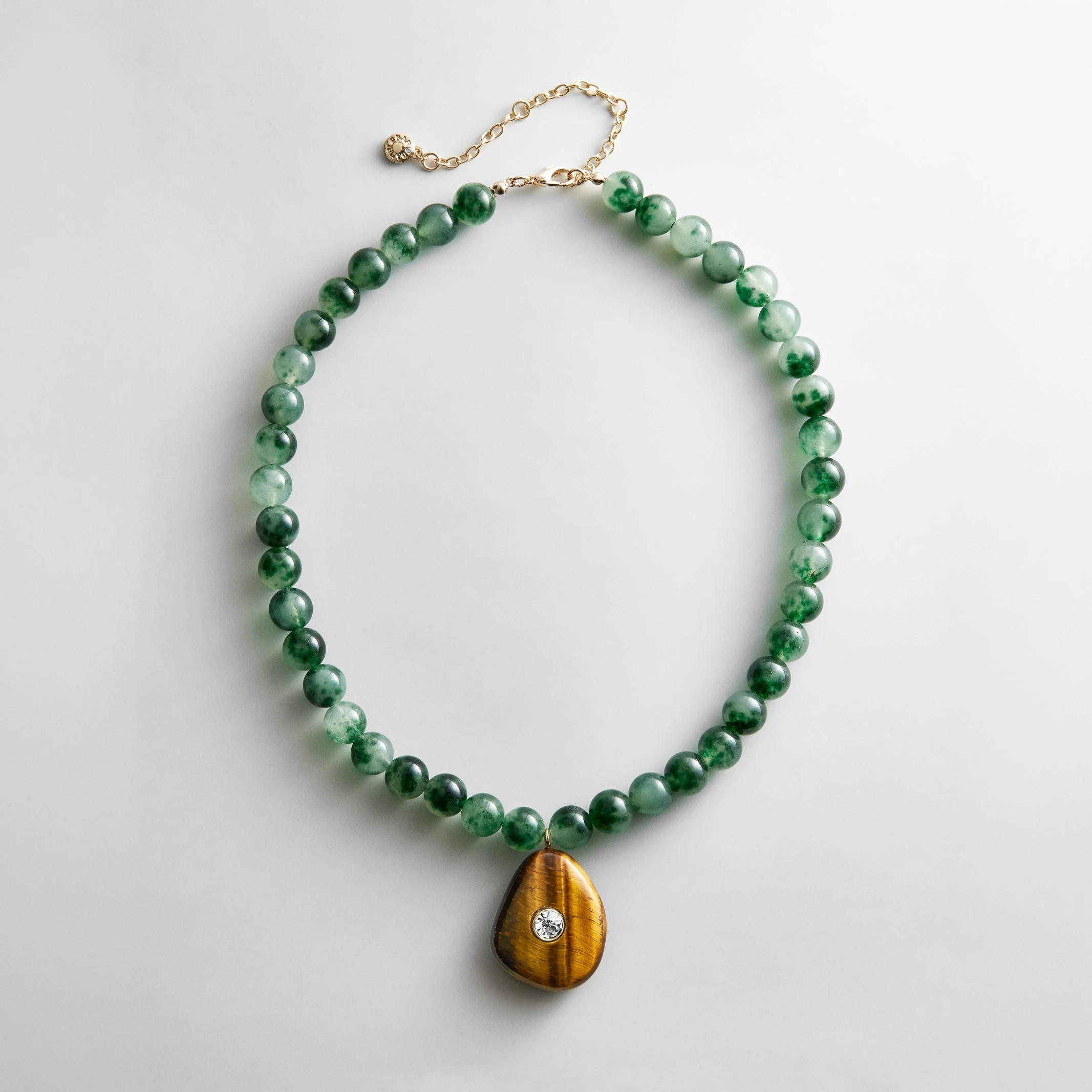 Jamie Semi-Precious Beaded Necklace - Green Jade/Tiger's Eye | BaubleBar