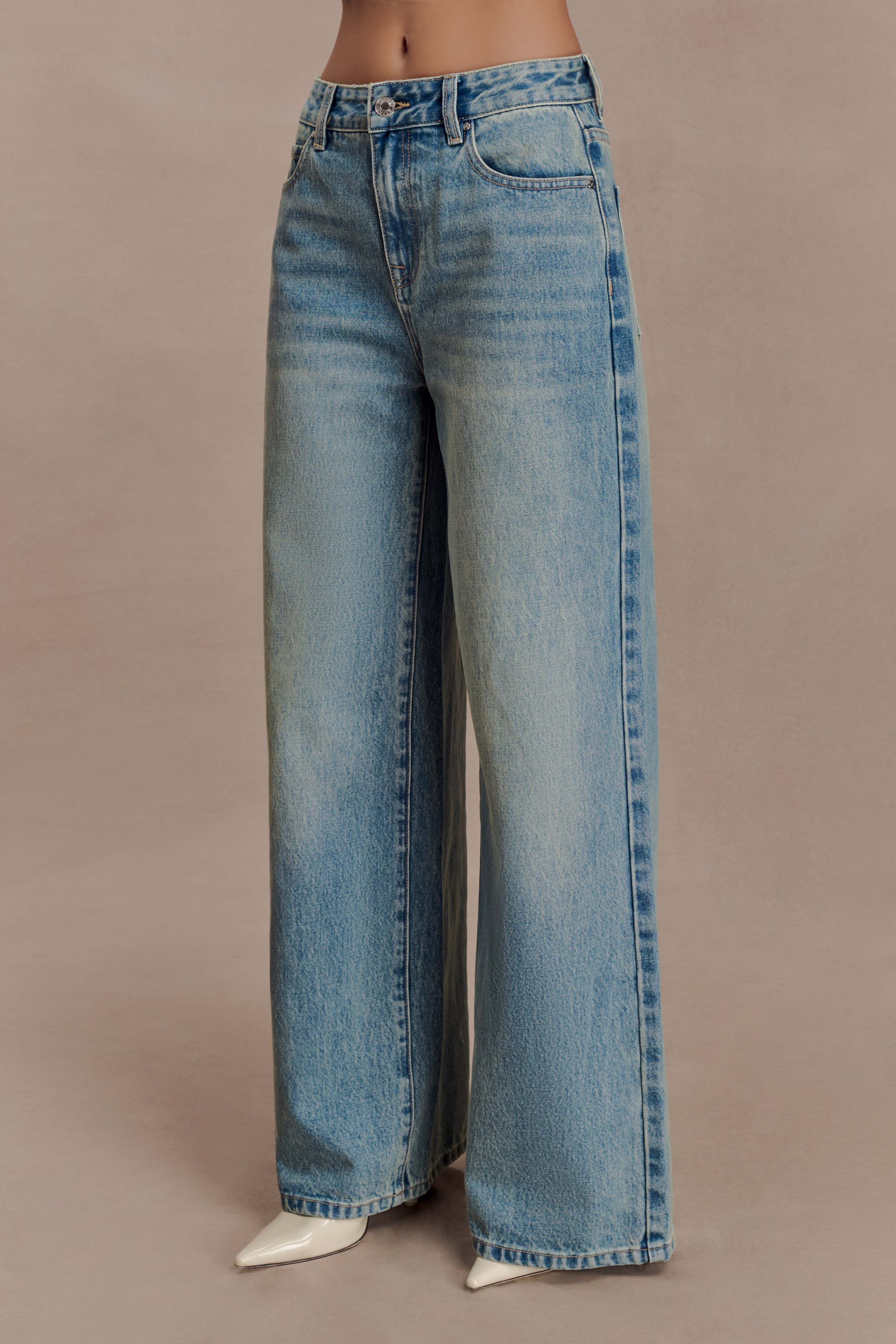 Romi Mid Rise Wide Leg Jeans / Faded Mid Blue | MESHKI | 26 | MESHKI US