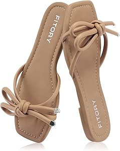 FITORY Women's Flat Sandals Square Open Toe Thong with Cute Knot for Summer Size 6-11 | Amazon (US)