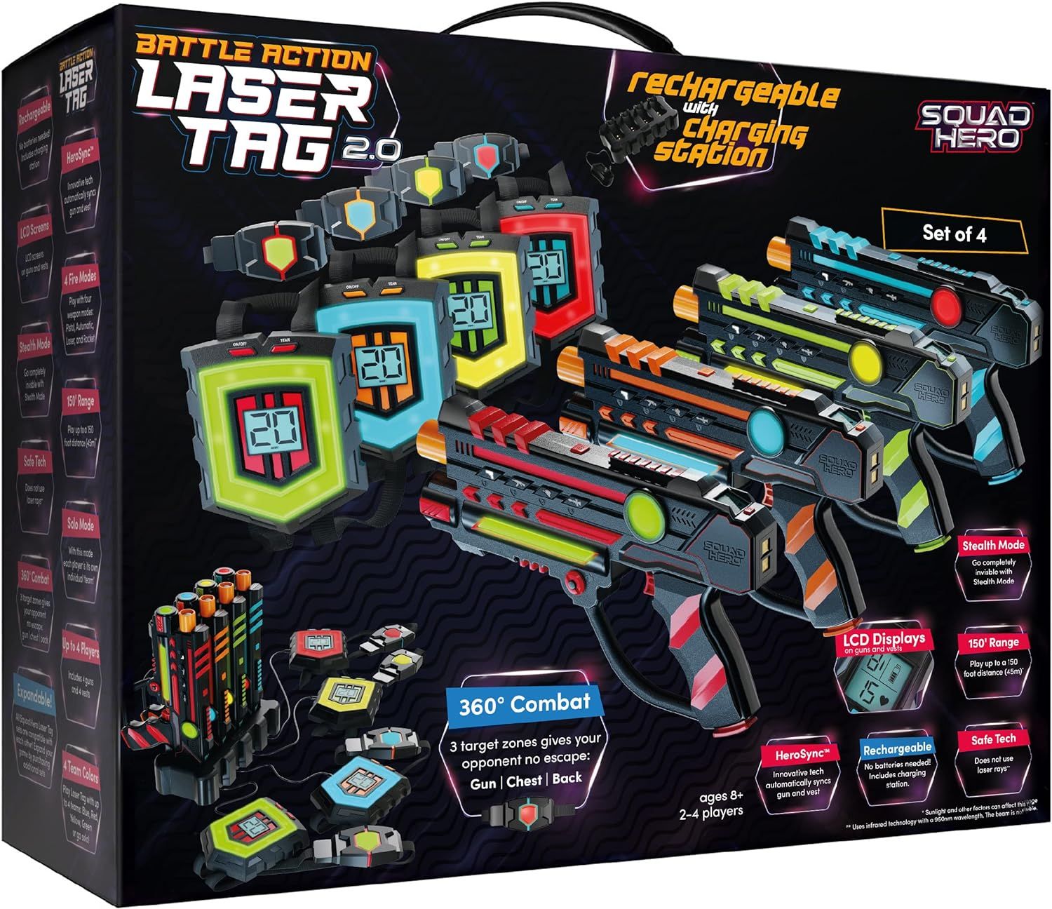 Rechargeable Laser Tag 360° Sensors + LCDs, 4 Set - Gift Ideas for Kids, Teens and Adults Boys &... | Amazon (US)