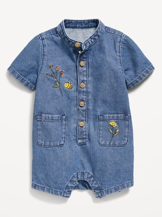 Embroidered Chambray One-Piece Romper for Baby | Old Navy (US)