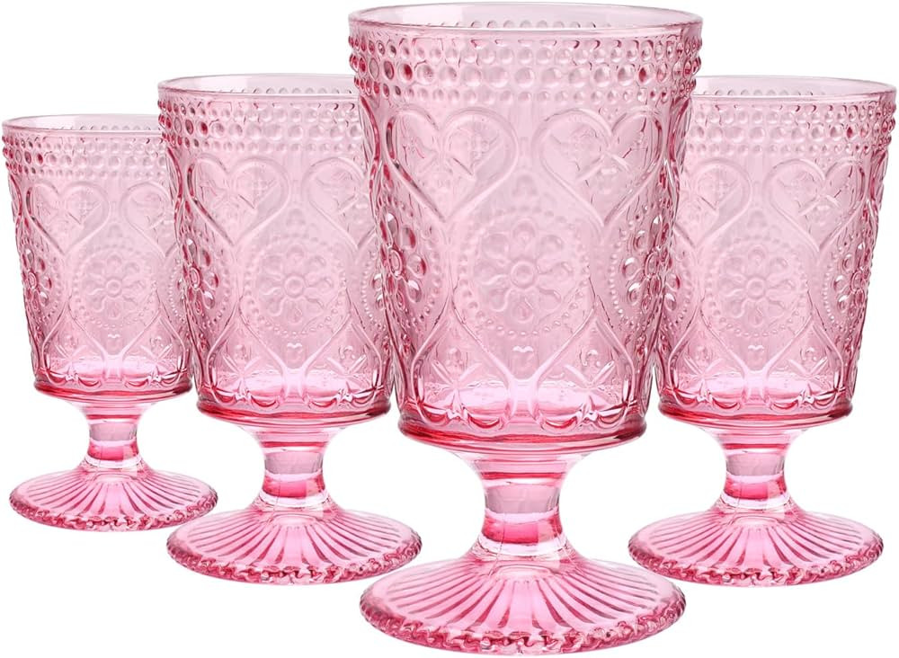 Pink Wine Glasses Set of 4-12 OZ Colored Glass Goblet Stemmed Vintage Chalices for Christmas, Par... | Amazon (US)