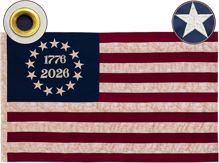 250th Anniversary USA Flag (1776-2026), Vintage Cotton Betsy Ross 3x5 ft Flag, Embroidered 13 Col... | Amazon (US)