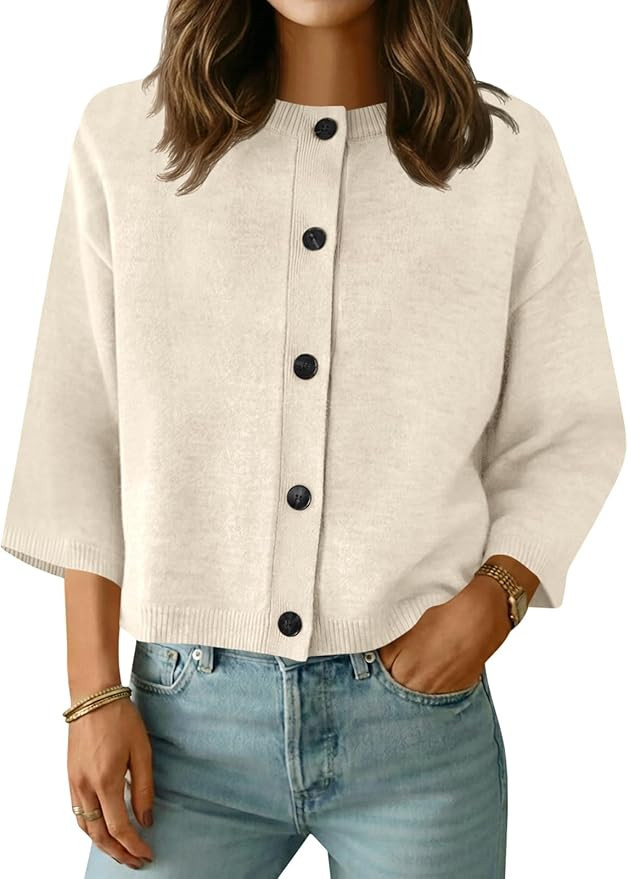 Saodimallsu Womens Short Sleeve Cardigan Sweaters Crew Neck Button Down Lightweight Casual Summer... | Amazon (US)