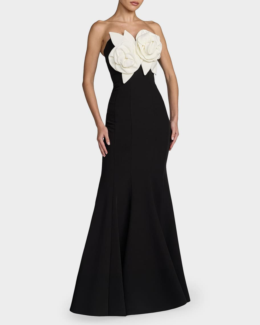 Mac Duggal Ieena Floral-Appliquéd Satin Mermaid Gown | Neiman Marcus