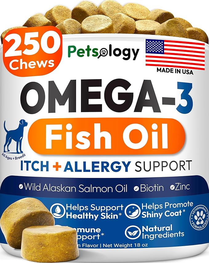 Omega 3 for Dogs - 250 Fish Oil Chews for Dog Shedding, Allergy & Itch Relief, Hot Spot Treatment... | Amazon (US)
