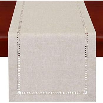 Grelucgo Handmade Hemstitched Polyester Rectangle Table Runners and Dresser Scarves, Beige 14x54 ... | Amazon (US)
