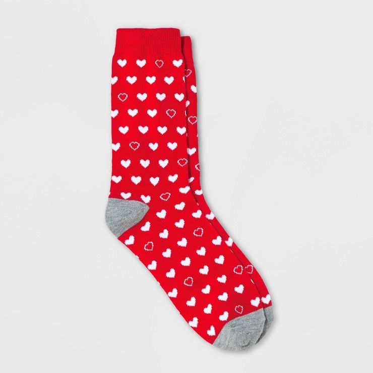 Women's Mixed Hearts Valentine's Day Crew Socks - Red/Gray 4-10 | Target