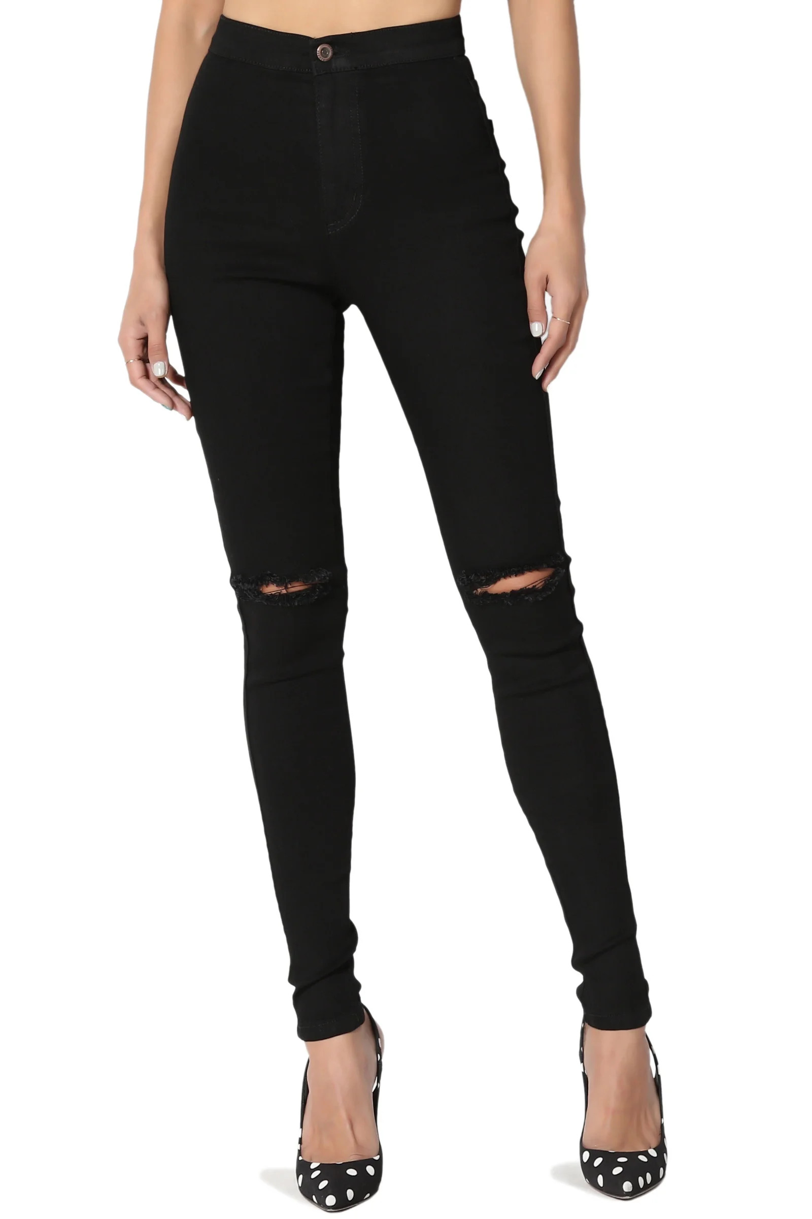 TheMogan Women's Black Ripped High Rise Classic 90's Stretch Denim Skinny Jeans | Walmart (US)
