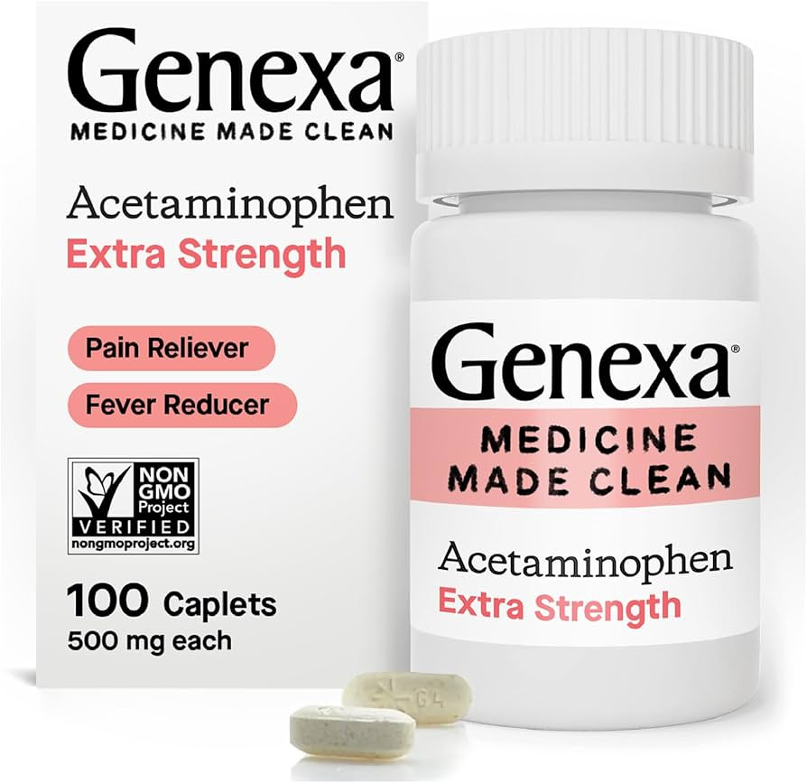 Genexa Clean Acetaminophen Extra Strength, Dye Free Pain Reliever & Fever Reducer, 0% Artificial ... | Amazon (US)
