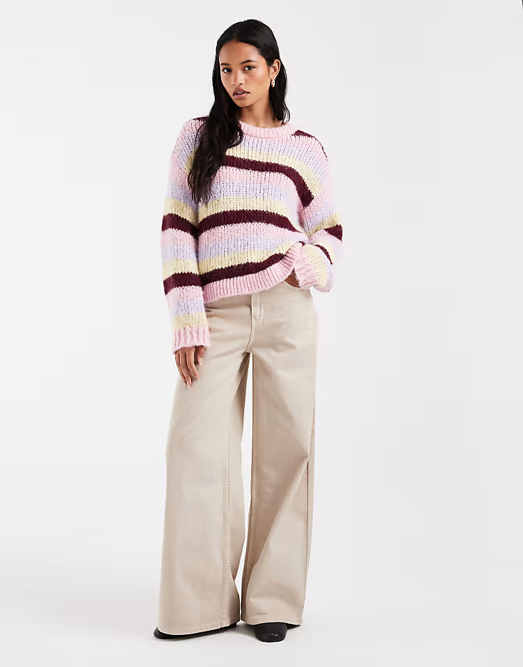\u203a Pieces chunky knitted jumper in multi stripe | ASOS (Global)