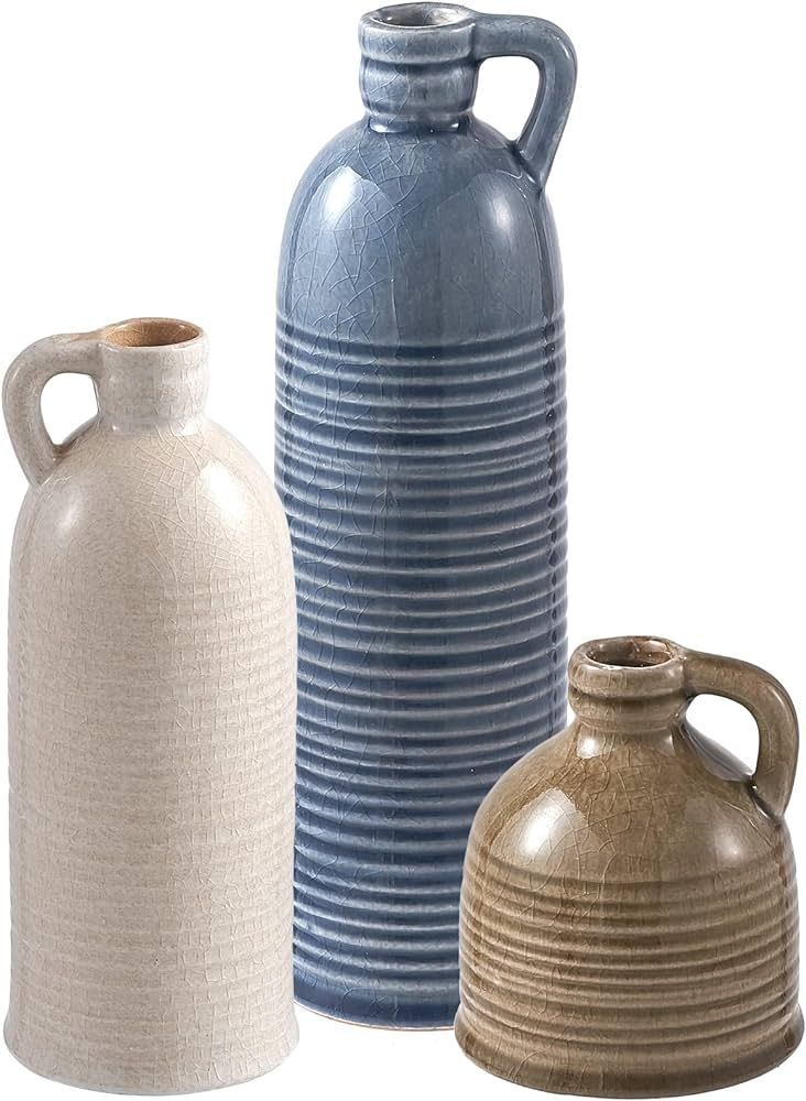 Ceramic Vase Set of 3 for Home Decor, Multicolor Vases Bulk with Handles for Flowers, Pampas Gras... | Amazon (US)