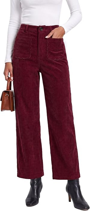 Tankaneo Womens Corduroy Pants High Waist Straight Leg Pants Trousers | Amazon (US)