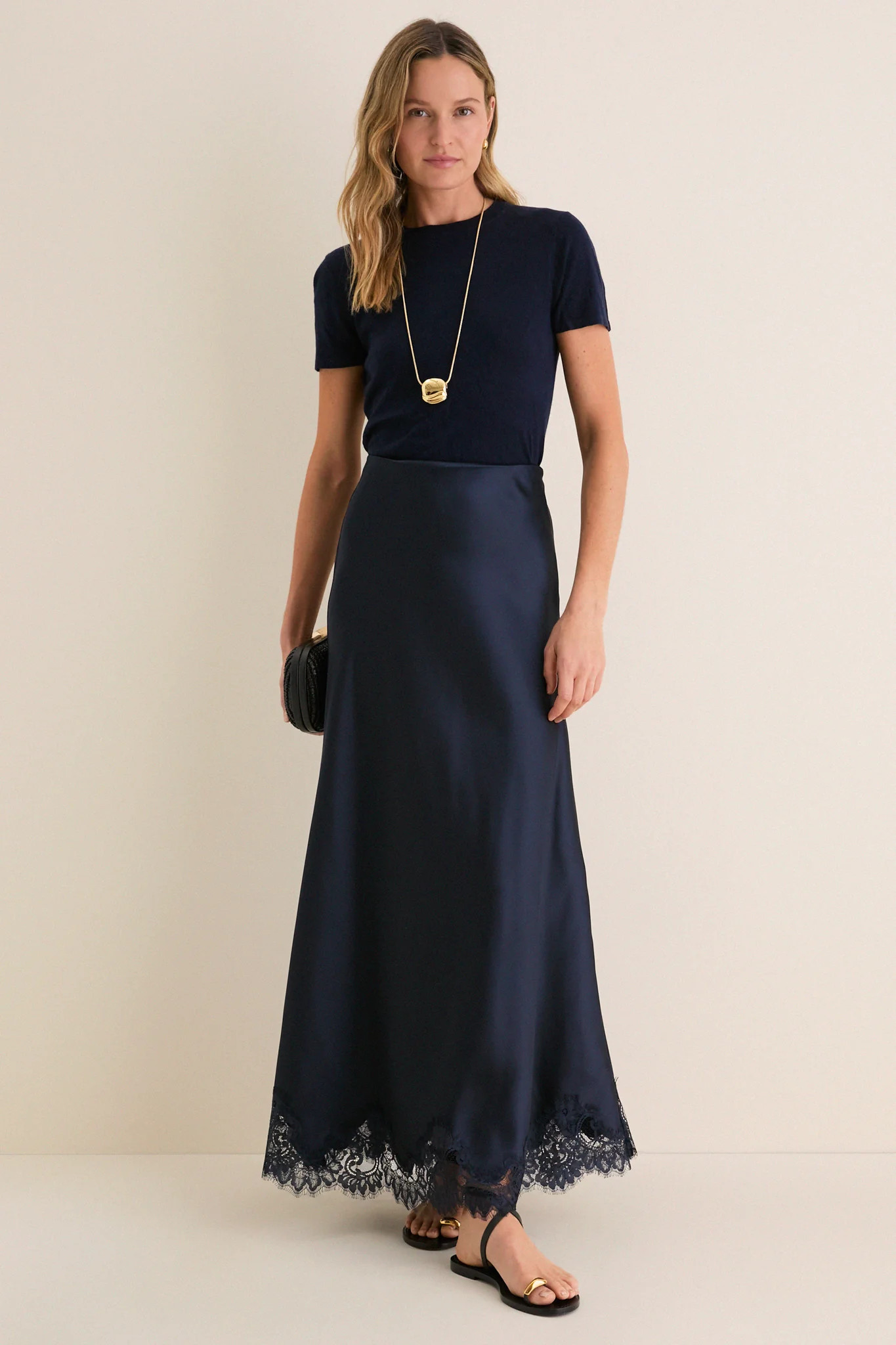 Navy Satin Mischa Slip Skirt | Tuckernuck (US)