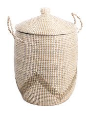 Large Seagrass Hamper With Lid And Zigzag Rope Handles | Marshalls