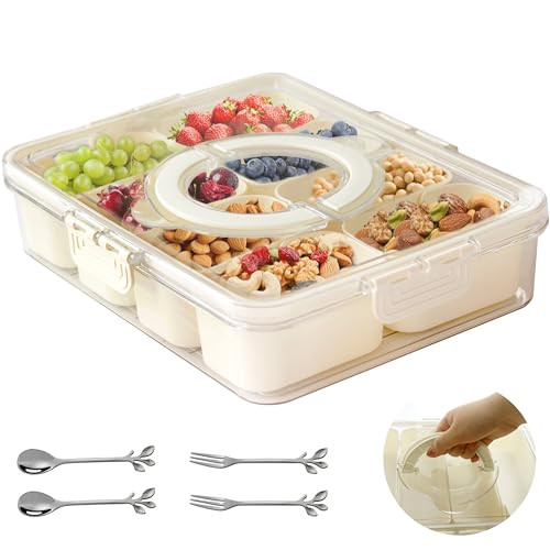 Atildp Snackle Box Container: Divided Serving Tray with Lid and Handle, Includes 8 Compartments for Dry Fruit Snack Box, Portable Fruit Tray Great for Kitchen, Party, Picnic, Travel | Amazon (US)