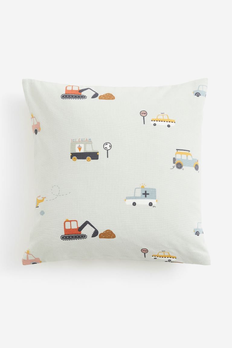 Dotted Cotton Cushion Cover - Light green/vehicles - Home All | H&M US | H&M (US + CA)