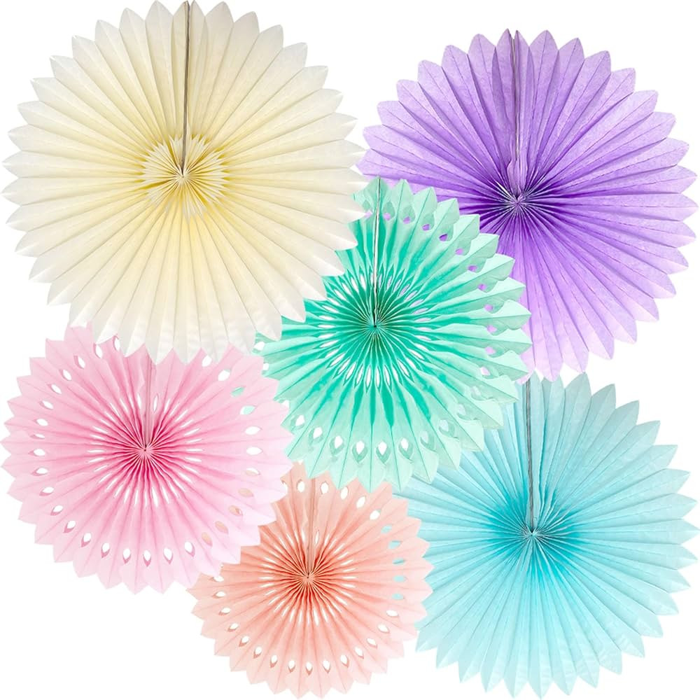 ANSOMO Pastel Rainbow Paper Fans Party Decorations Colorful Ice Cream Easter Macaron Wall Hanging... | Amazon (US)