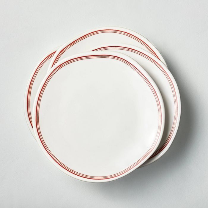 Border Stripes Stoneware Salad Plate Red/Sour Cream - Hearth & Hand™ with Magnolia | Target