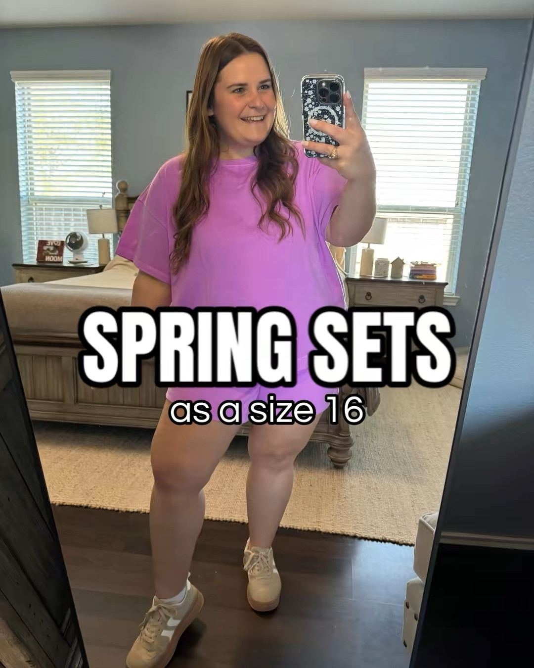Old navy Purple set: xl shorts and xxl top. 
Butter Yellow target set: xl top and xxl shorts. 
Brown pretty garden pants set: XL. Green Amazon set, pink SHEIN set, green stripe set, and blue and white stripe set: xxl 

#LTKMidsize #LTKPlusSize #LTKootd
