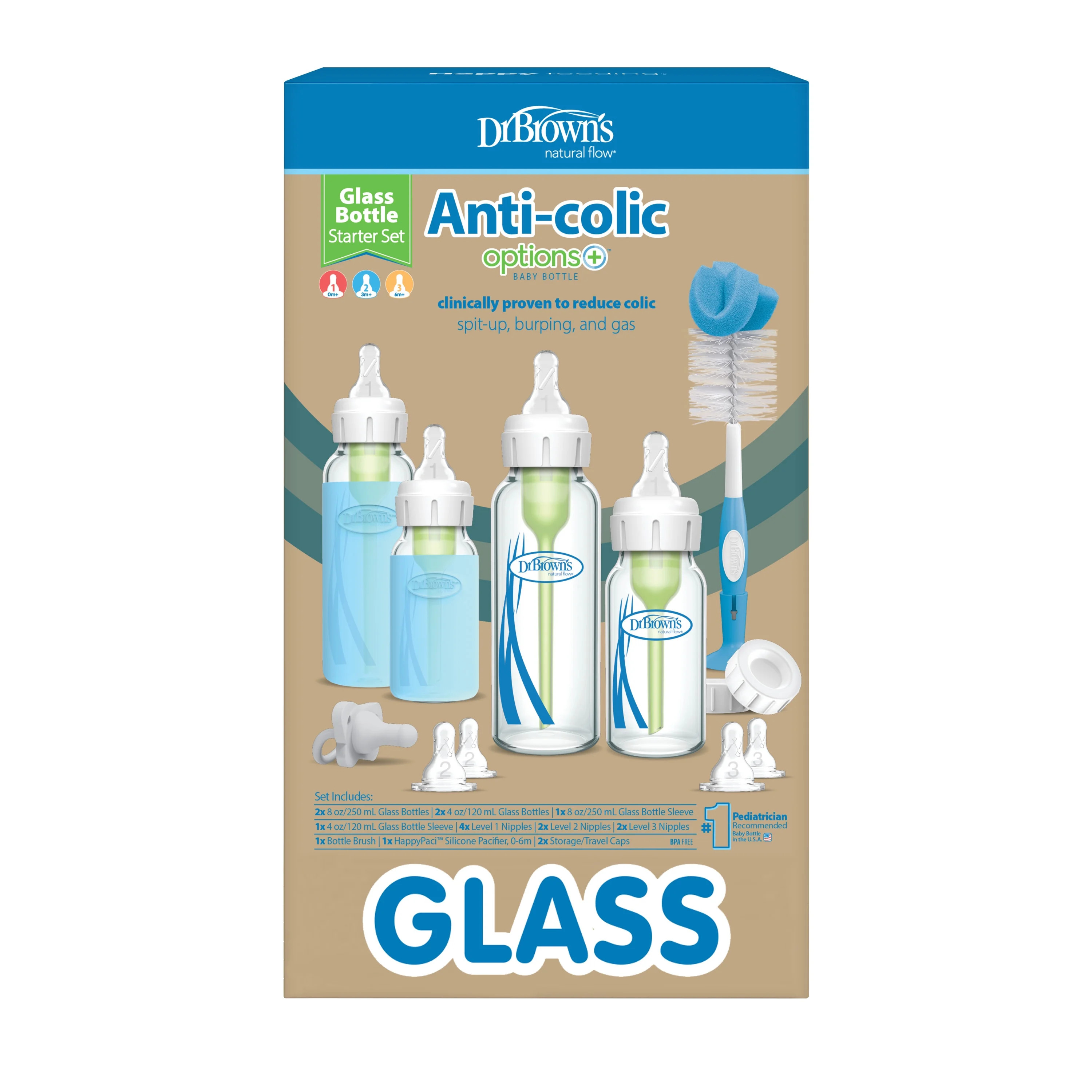 Dr. Brown's Anti-Colic Options + Narrow Glass Baby Bottle Starter Set | Walmart (US)