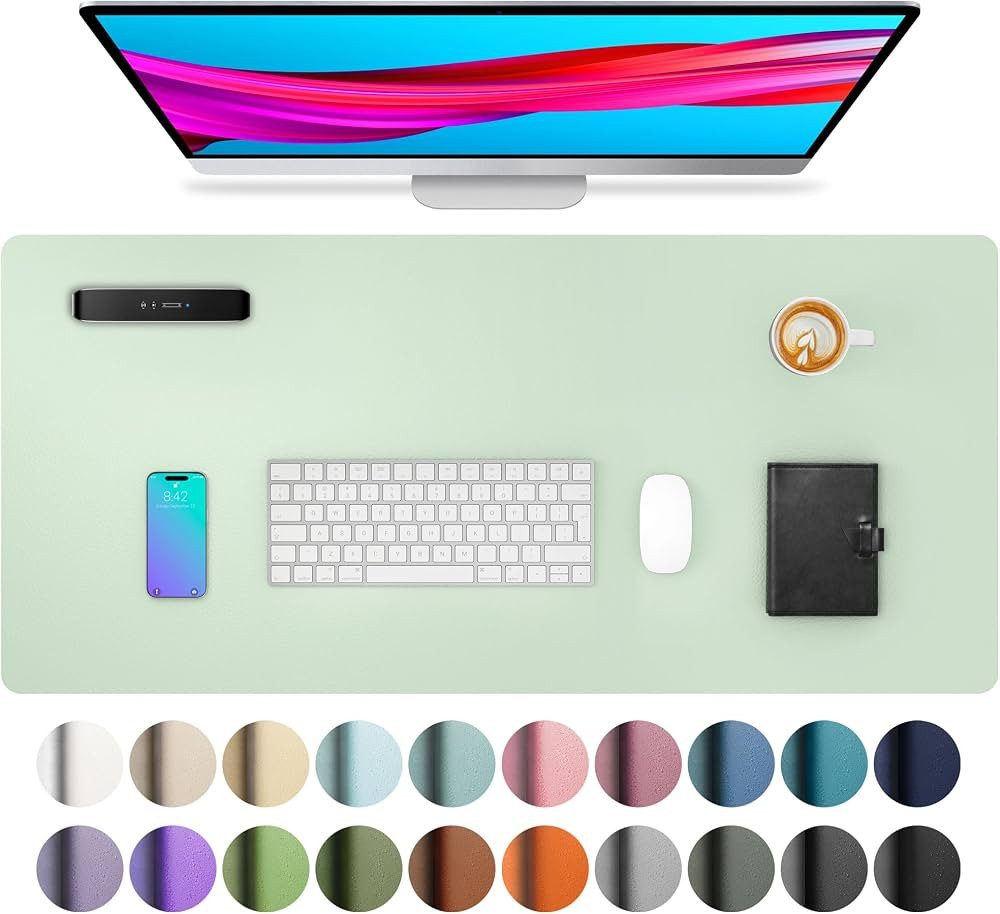 Aothia Large PU Leather Desk Pad Protector – Non-Slip Mouse Pad & Writing Mat for Office/Home, Waterproof, Easy to Clean (31.5" x 15.7", Aqua) | Amazon (US)