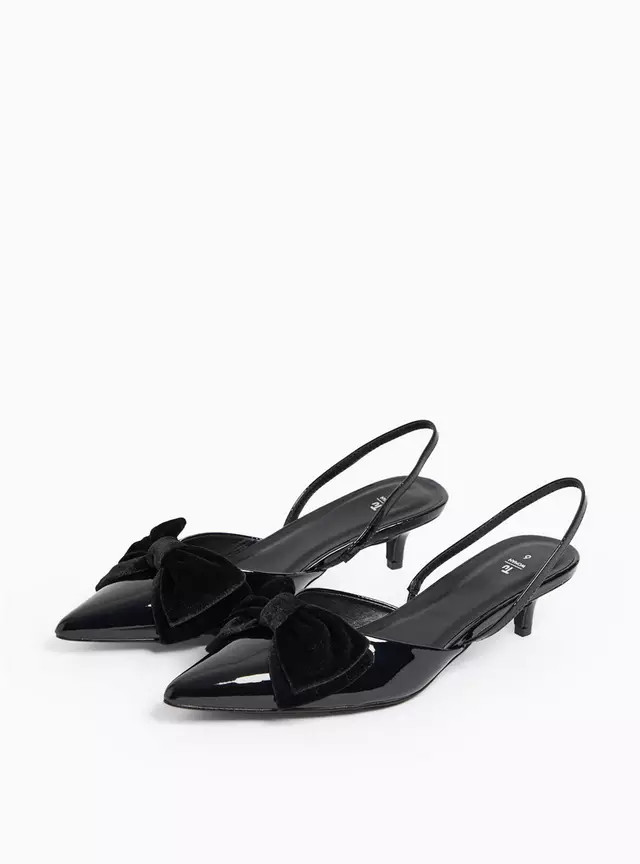 Buy Black Patent Bow Slingback Kitten Heels 6 | Shoes | Tu | Tu Clothing