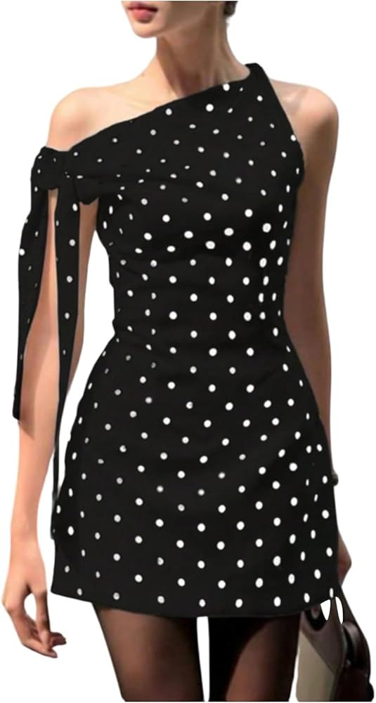Floerns Women's Polka Dots Off The Shoulder Mini Dress Knot Side Retro Bodycon Dresses | Amazon (US)