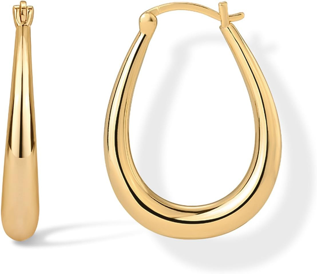 PAVOI 14K Gold Plated Oval Chunky Hoop Earrings for Women, Dangle Earrings | Amazon (US)