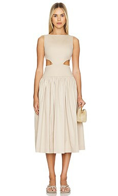 L'Academie by Marianna Natalina Midi Dress in Light Beige from Revolve.com | Revolve Clothing (Global)