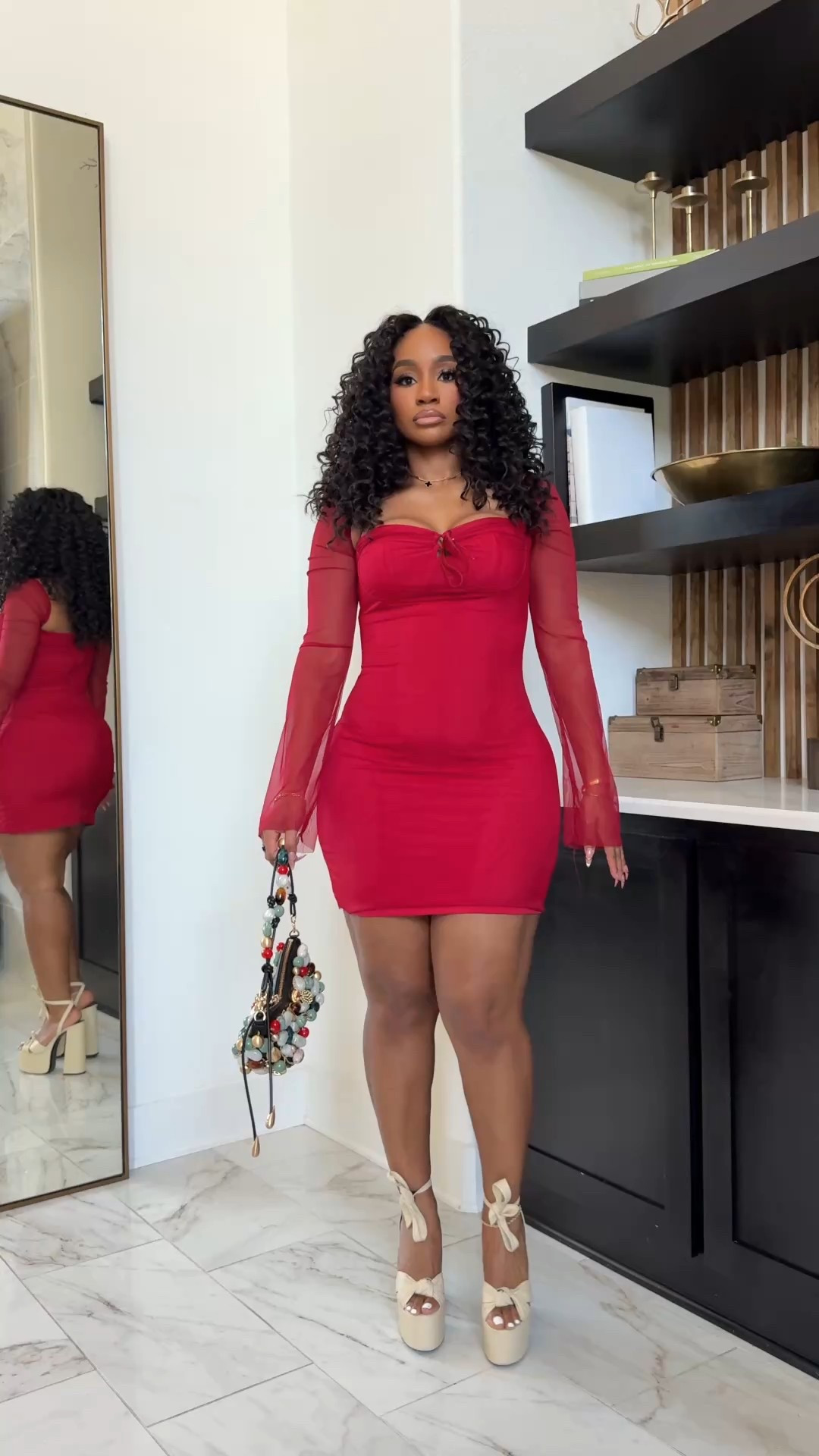 Red mini dress with sheer long sleeves! Date night, Night out, vacation dress! 

#LTKMidsize #LTKFindsUnder50 #LTKootd