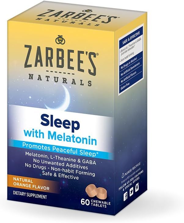 Zarbee's Naturals Sleep with Melatonin Supplement, Natural Orange Flavor, 60 Chewable Tablets | Amazon (US)