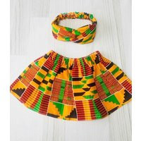 African Print Girl Skirt Set Ankara Kente & Headband | Etsy (US)