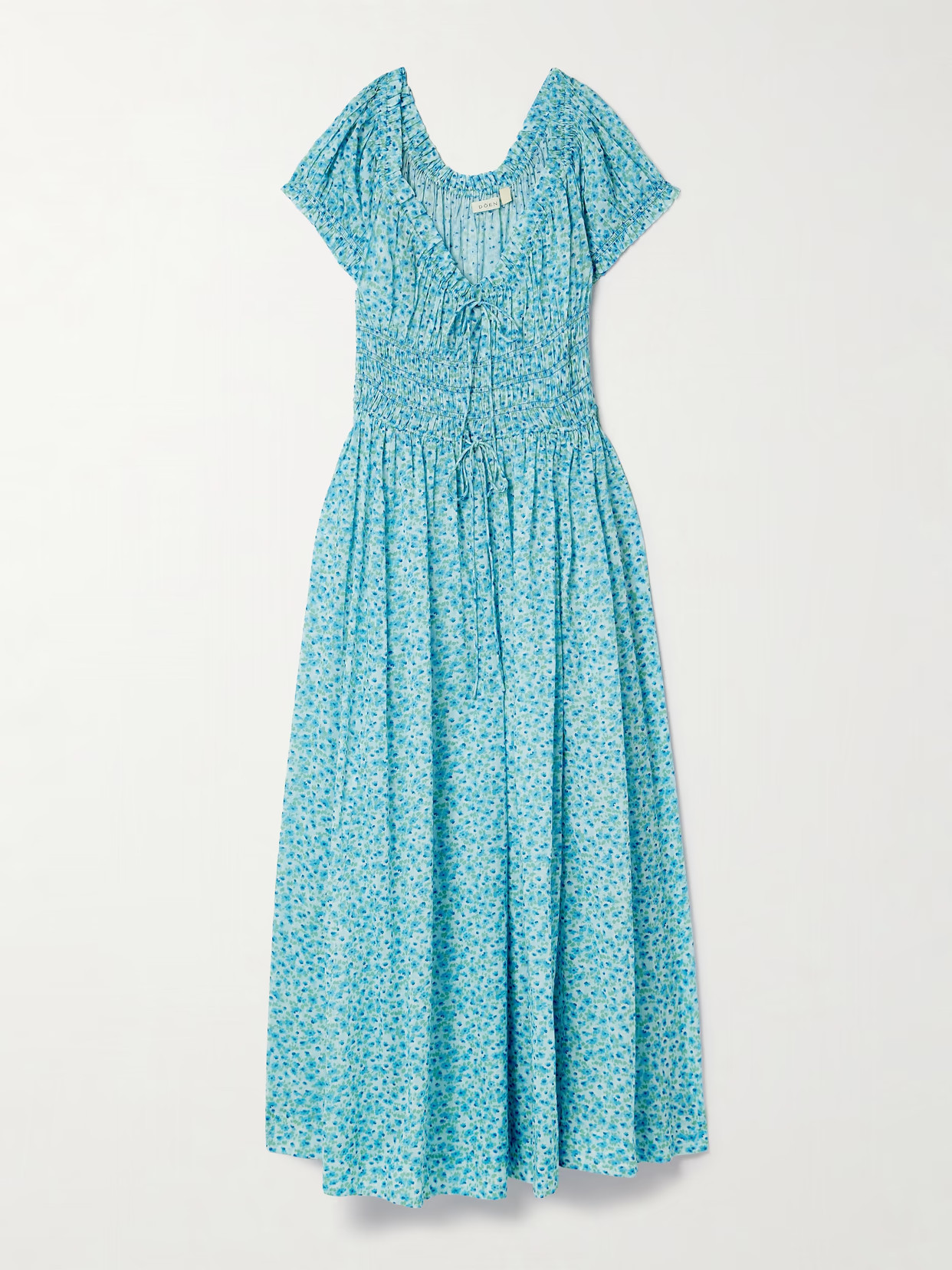 DÔEN - Ashlynn Tie-detailed Floral-print Shirred Organic Cotton-voile Midi Dress - Blue | NET-A-PORTER (US)
