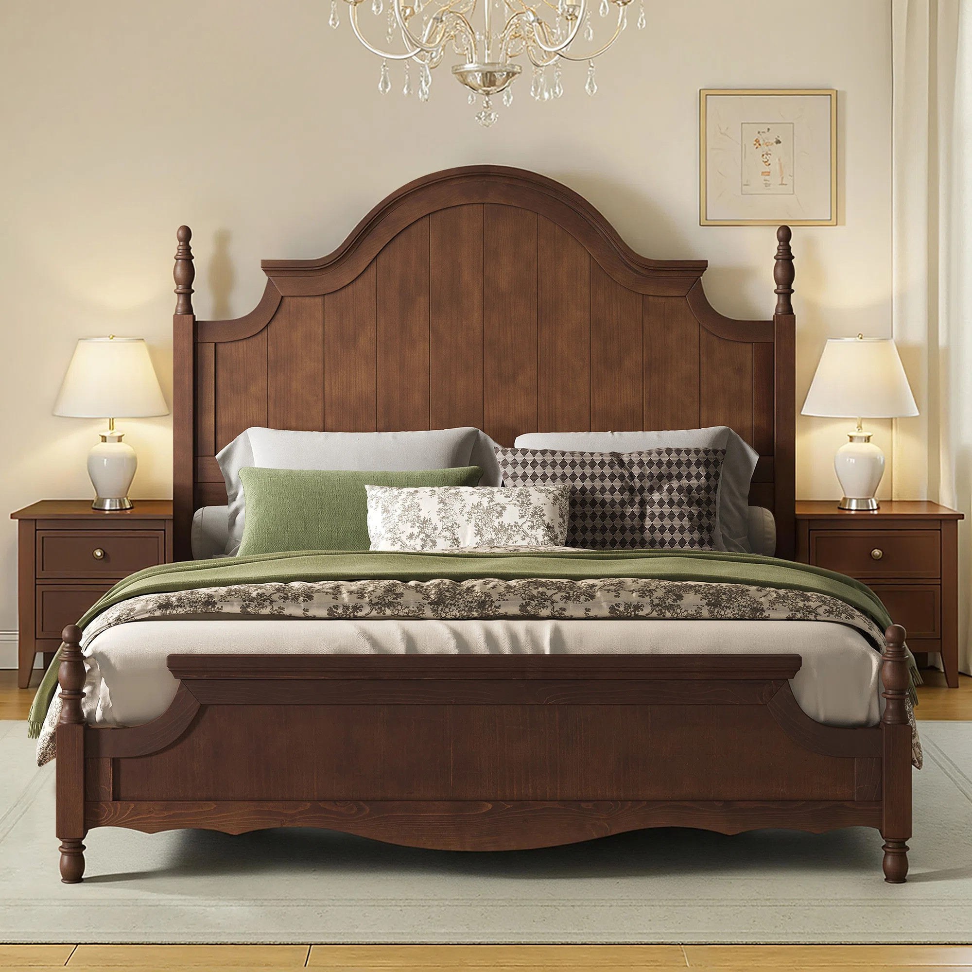 Bilal Traditional Queen Size Solid Wood Four Poster Bed,Walnut | Wayfair North America