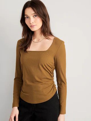 Luxe Cropped Rib-Knit Shirred Top for Women | Old Navy (US)