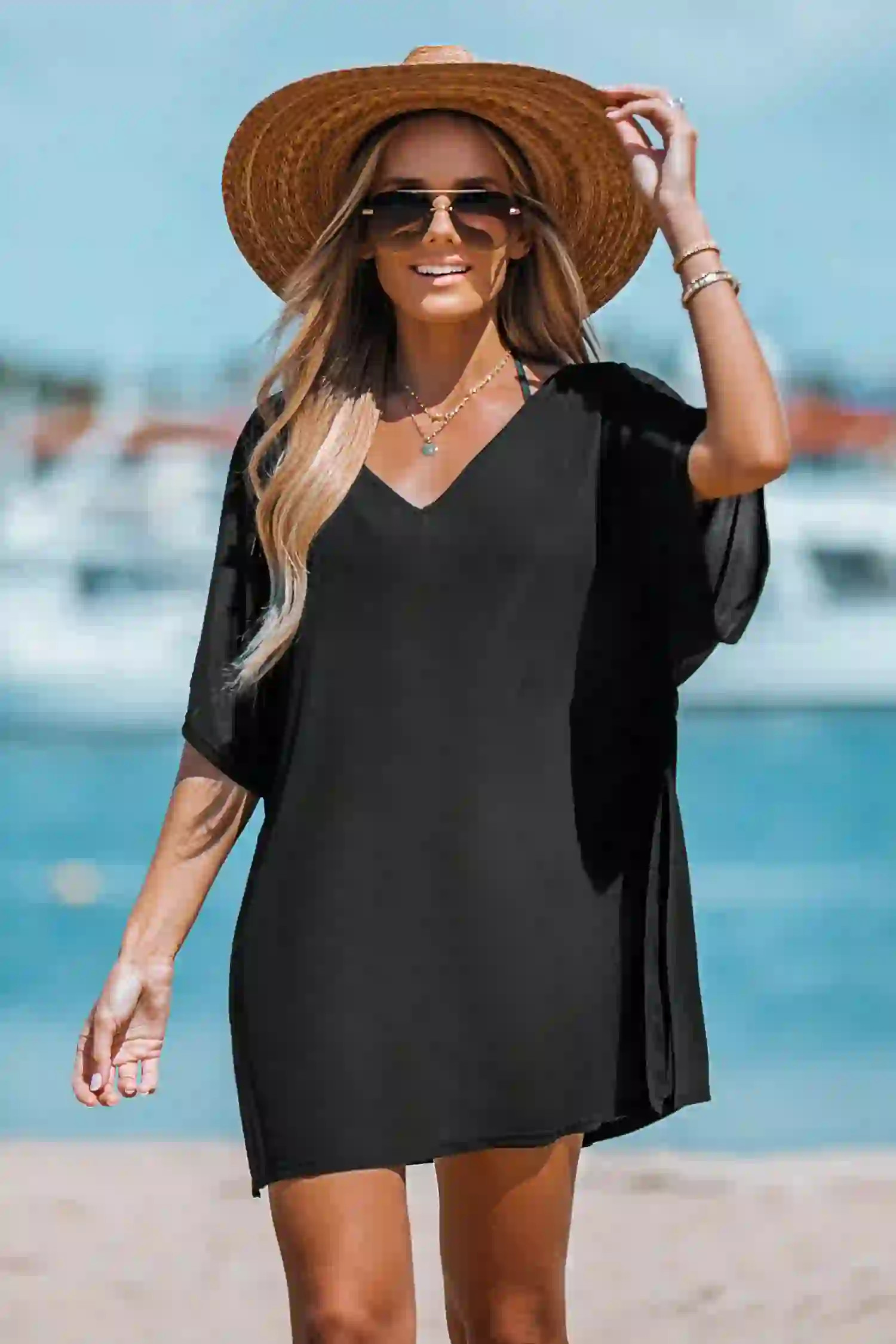 V-Neck Slit Mini Cover-Up Dress | Cupshe US