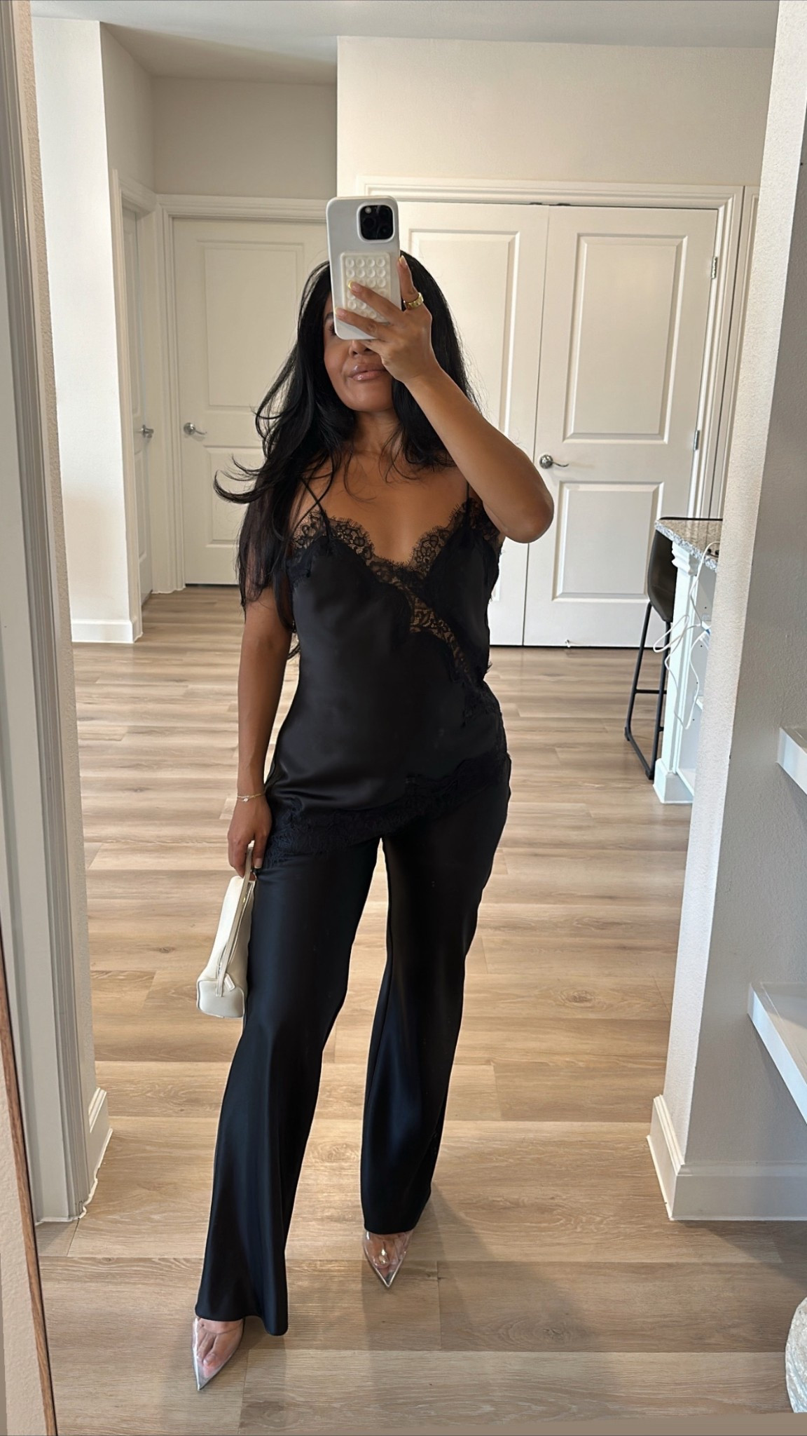 Another timeless thanksgiving outfit idea with satin pants!